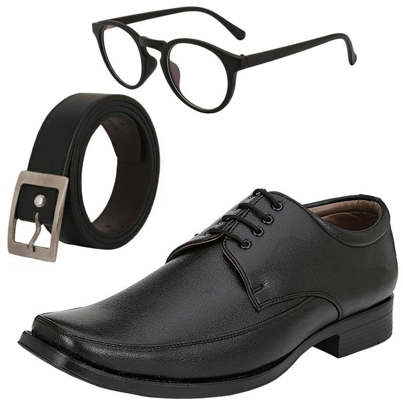 Vitoria Gracefull & Fashionable Men Formal Shoes with Free Belt & Unisex Selfi Black Frame Sunglasses Combo/9 9