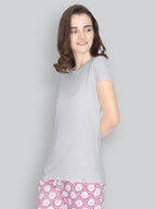 Lyra Women Solid Round Neck Tshirt Grey Melange
