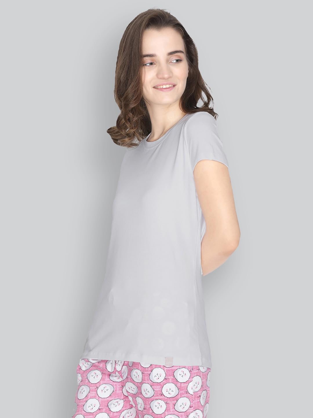 Lyra Women Solid Round Neck Tshirt Grey Melange
