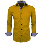 Zombom MenS Classic Cotton Blend Regular Fit Full Sleeve Spread Collar Casual Shirt For Men Gold