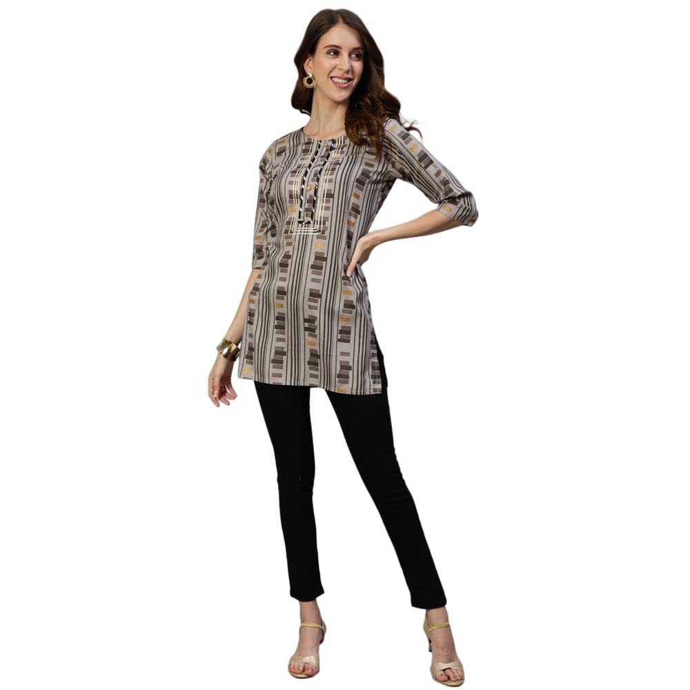 Anubhutee Women'S Rayon Grey Geometric Printed Straight Kurti