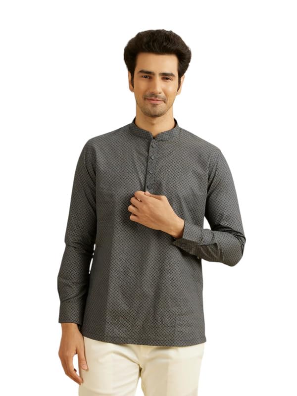 Manyavar MenS Cotton Self Design Short Kurta (Dark Blue,M)
