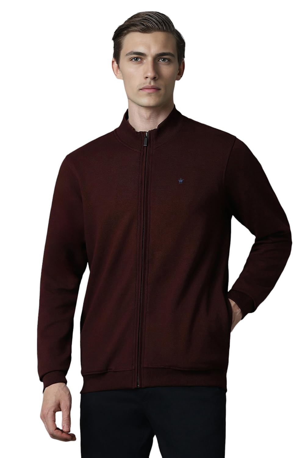 Louis Philippe MenS Cotton High Neck Regular Sweatshirt (Lpstmrgfq51919_Maroon, Medium