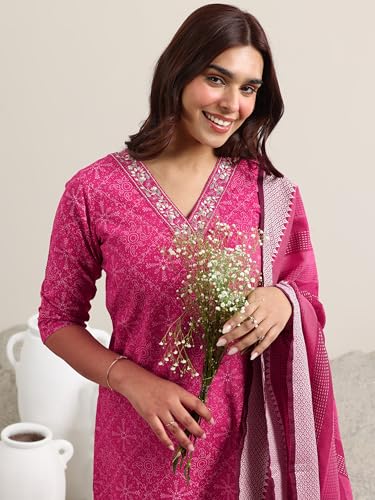 Libas WomenS Cotton Blend Kurta Set (400386_Pink