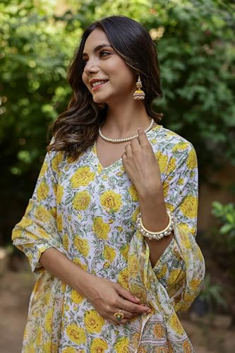 Lookmark Kurta Set: Fashion That Echoes Tradition: Make A Style Statement With Our Cotton Blend Kurti Pant Dupatta Sets! Yellow