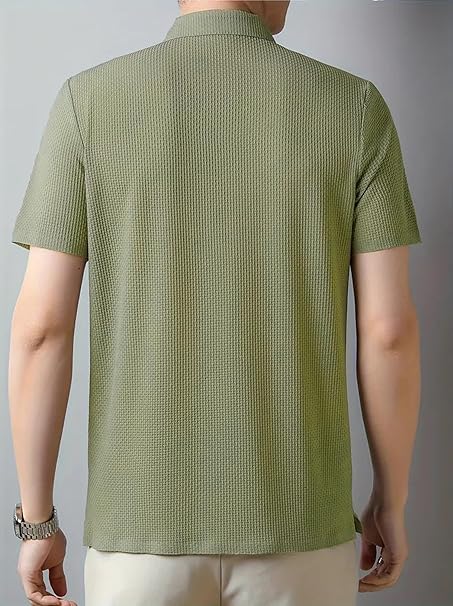 Trillmixa MenS Polyester T Shirt With Textured Pattern Spread Collar Neck Line Half Sleeves Regular Fit And Standard Length Pis