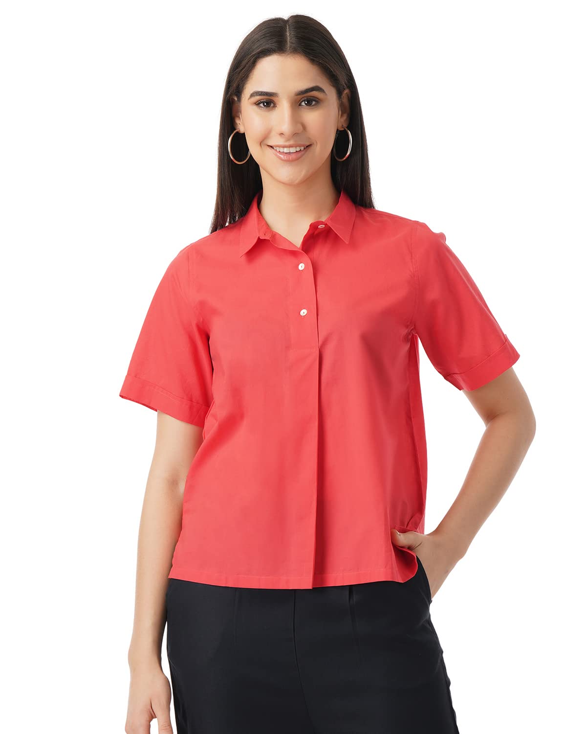 FYLTR Womens Solid Regular Fit Shirt (FYLSS23WB-012_Ruby Red S)