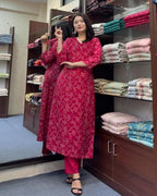 ANNI DESIGNER Womens Cotton Blend Straight Printed Kurta with Pant (Siwan Pink_XL_Pink_X-Large)