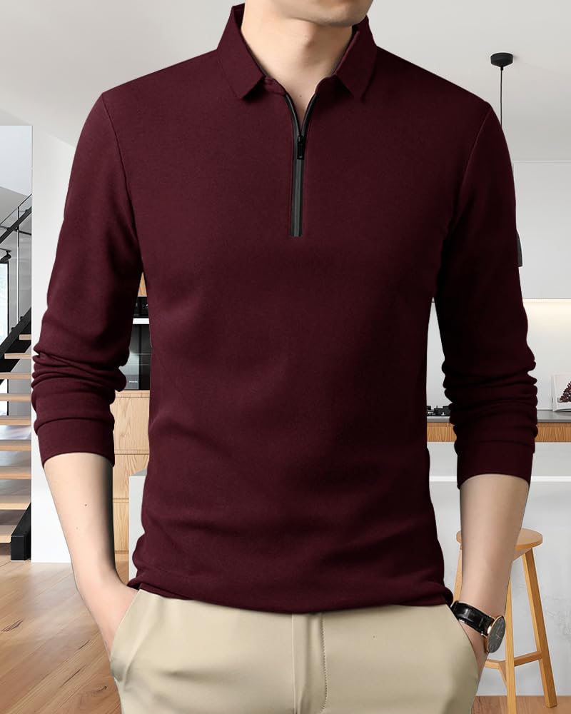 Noble Monk MenS Polo Neck Full Sleeves Solid T-Shirt
