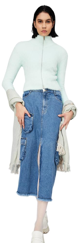 Women Faux Fur Mock Collar Jacket, Mint, XS