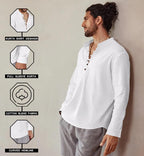 Royalscout MenS Cotton Solid Full Sleeve Short Kurta Shirt White
