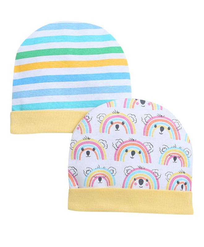 BUMZEE Yellow & Multi Baby Girls Round Cap Pack of 2 Age - 0-3 Months (Peb9329B-ylw.mlt)