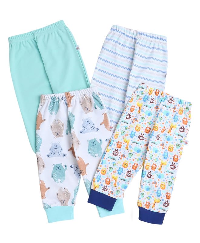 BUMZEE Mint Green & White Full Length Boys Pyjamas Pack of 4 Age - 3-6 Months (Peb8824B-mgn.wht)