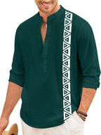Finivo Fashion MenS Short Kurta With Printed Geometric Side Panel | Cotton Blend Full Sleeve Ethnic Topwear With Mandarin Collar