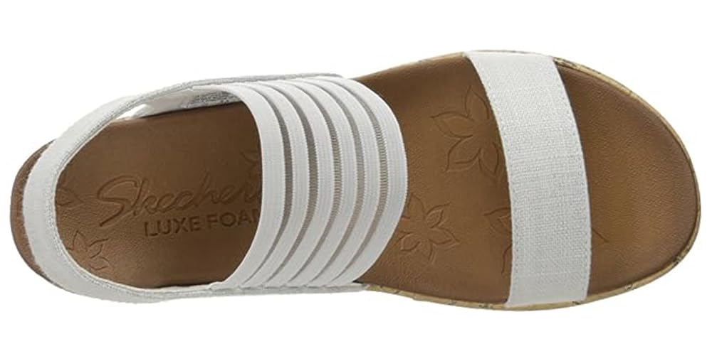 Skechers Cali Women's Beverlee Smitten Kitten Wedge Sandal,Off-White Cork,10 M US