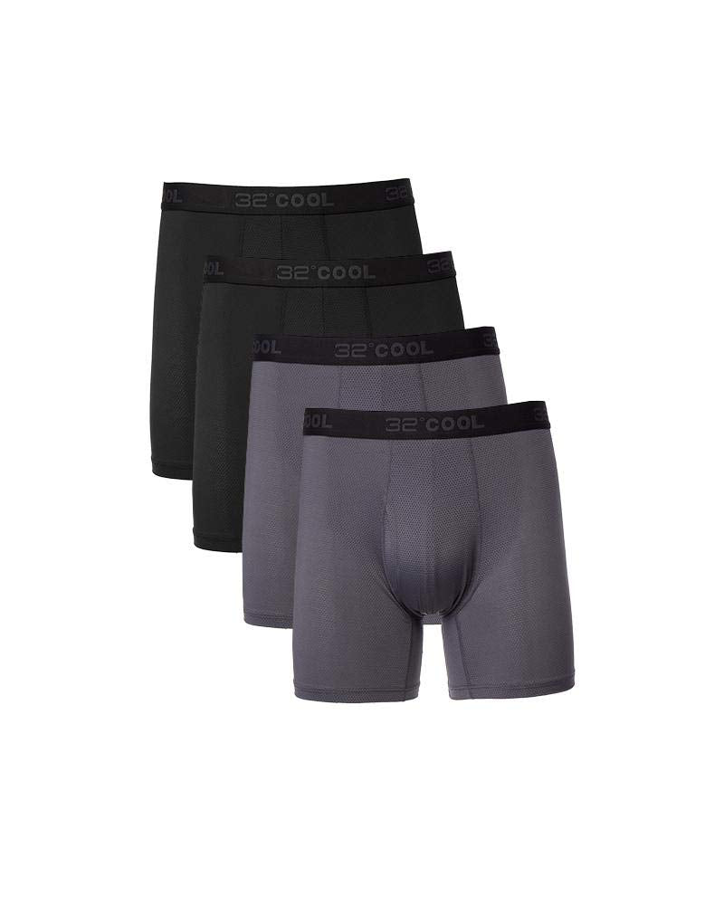 32 DEGREES COOL Mens 4-PACK Active Mesh Quick Dry Performance Boxer Brief, 2 Black/2 Charcoal, X-Large