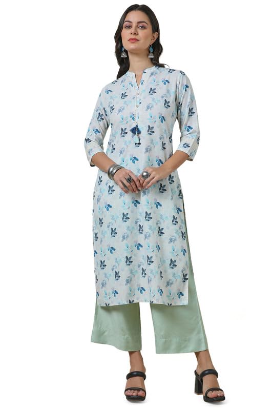 Soch Women Straight Linen Blend Printed Kurta with Tassels