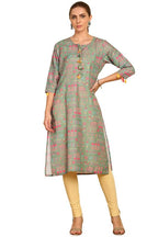 Soch Women Floral Printed Rayon Straight Kurta with Tassels