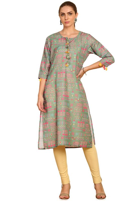 Soch Women Floral Printed Rayon Straight Kurta with Tassels