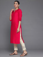 Libas WomenS Silk Woven Design Straight Kurta (26882_Red