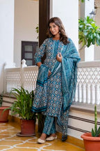 Lookmark Printed Cotton Blend Straight Kurta Pant With Dupatta Set-Stylish Ethnic Wear For Women