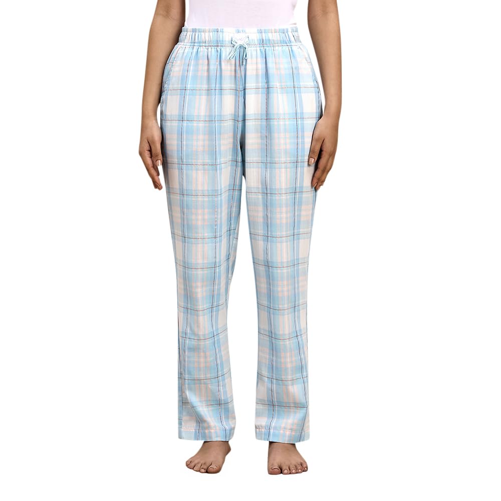 NYKD (NYS141 Checked Pure Cotton Pyjama Sleepwear Pants for Women | Relaxed Fit with Non-Slip Elasticated Waistband, Adjustable 