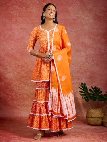 Libas WomenS Cotton Kurta Set (35233_Orange