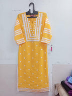 ANNI DESIGNER Womens Cotton Blend Straight Chikankari Embroidered Kurta (STHO-Mustard-NW_S_Mustard_Small)
