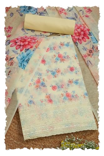 Soch Women Linen Floral Print Unstitched Dress Material