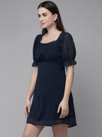 Rare Women'S Chiffon A-Line Midi Dress (Ep7043_Navy Blue_Xl)