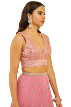 Soch Womens Peach Net Sequin Embellished V-Neck Back-Open Sleeveless Blouse