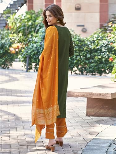 Sanisa Women'S Chinnon Sequence Work Straight Kurta With Pant And Jacquard Work Dupatta