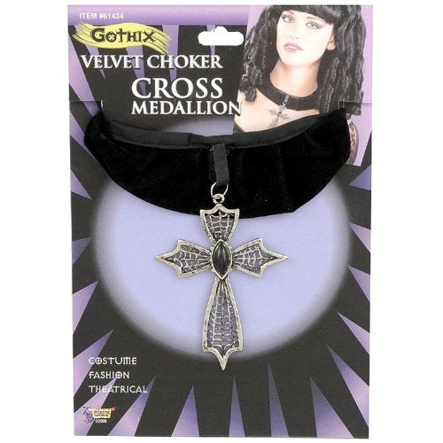Velvet Choker-Cross Costume Medallion