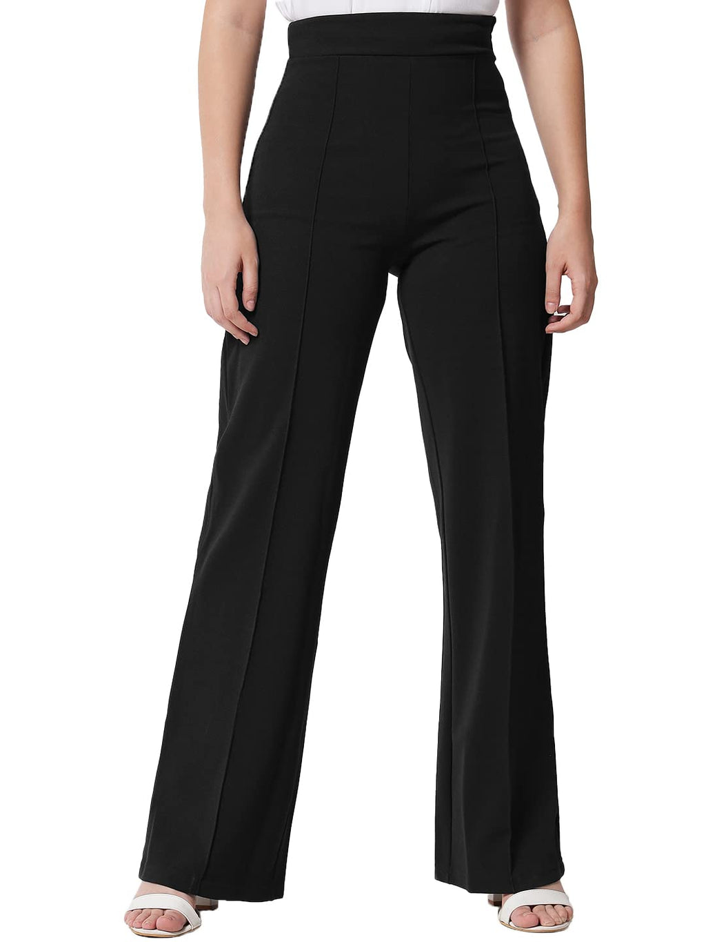 Kotty Womens High Rise Regular Solid Trousers Jade Black