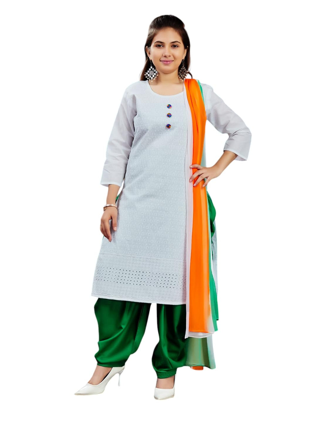 Aarika Girls Casual Wear White Colour Embroidery Cotton Kurti (7-15 Years)