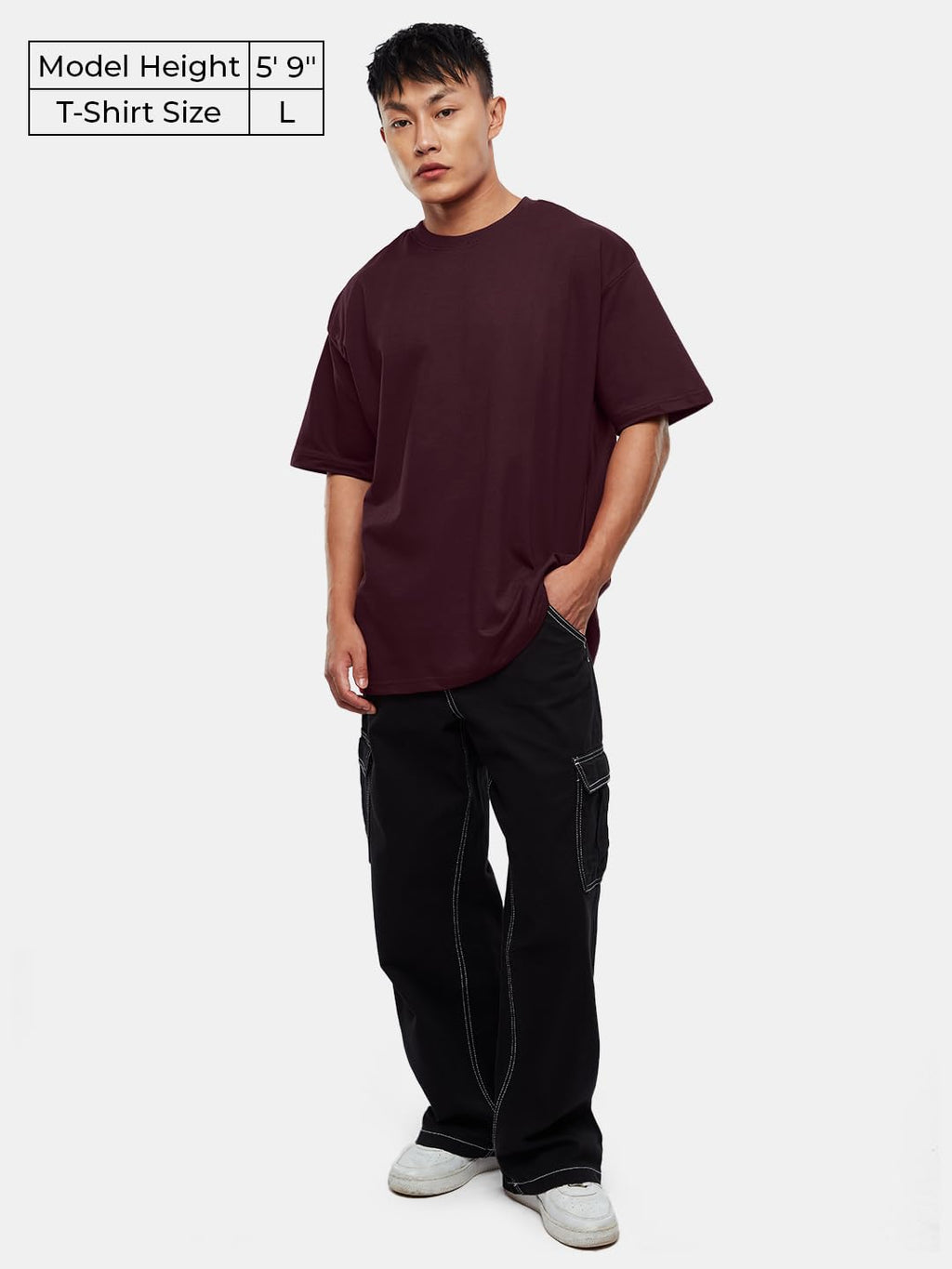 The Souled Store Solids: Pomogranate Men and Boys Oversized Fit Half Sleeve Cotton Maroon Color Men Oversized T-Shirts