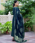 ANNI DESIGNER Womens Rayon Blend Solid Anarkali Kurta with Pant & Dupatta (Magic-KEROSIN_XL_Dark Blue_X-Large)