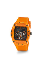 GUESS Men's 43mm Watch - Orange Strap Navy Dial Orange Case