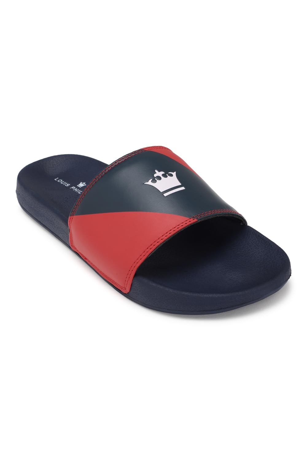 Louis Philippe Men Grey & Black Colourblocked Logo Printed Sliders