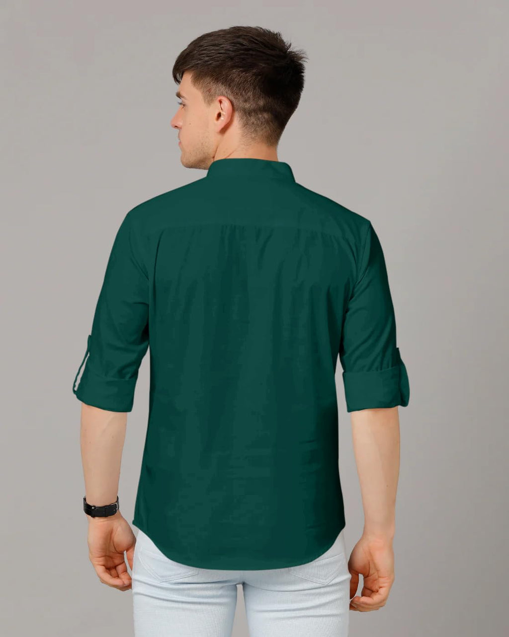 Zombom MenS Cotton Blend Solid Regular Fit Casual Mandarin/Chinese Collor Short Kurta Green