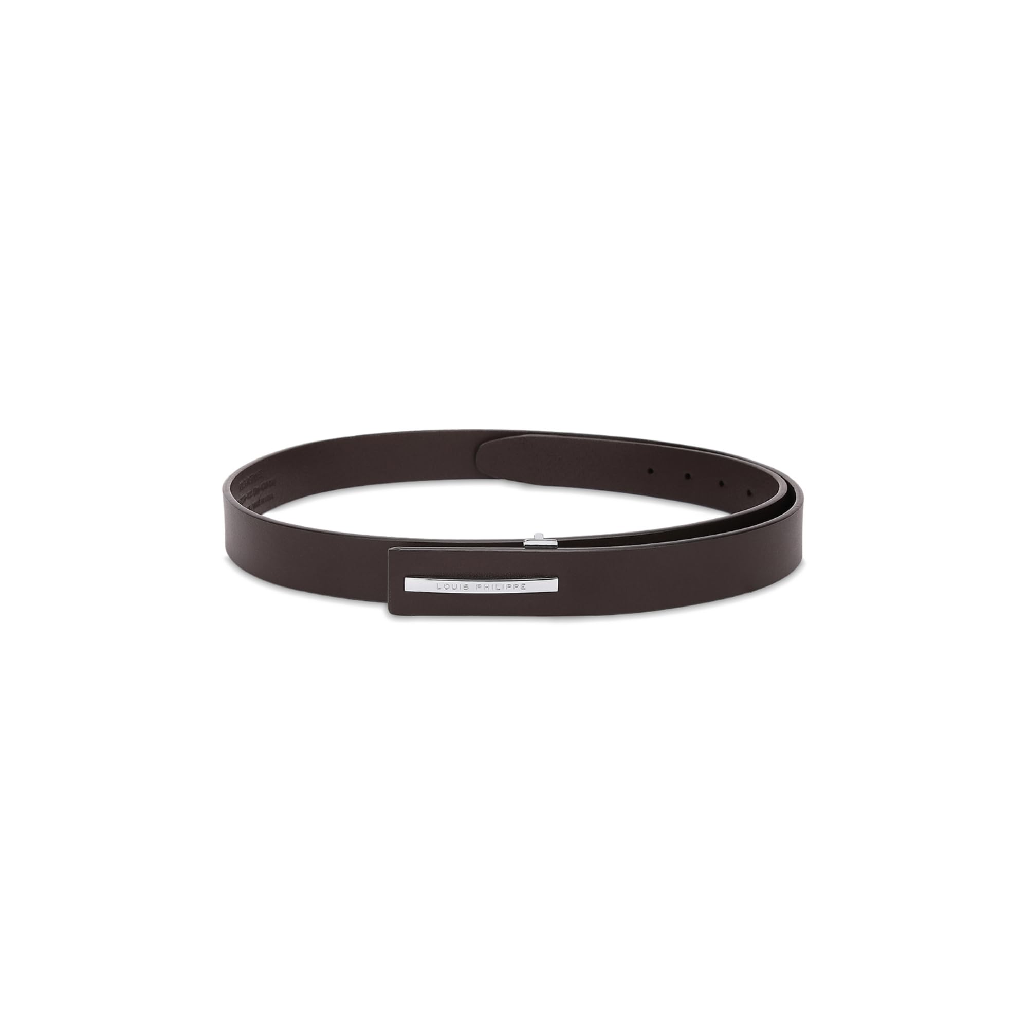 Louis Philippe Men Dark Brown Solid Formal Italian Leather With Shiny Nickel Buckle Slim Belt