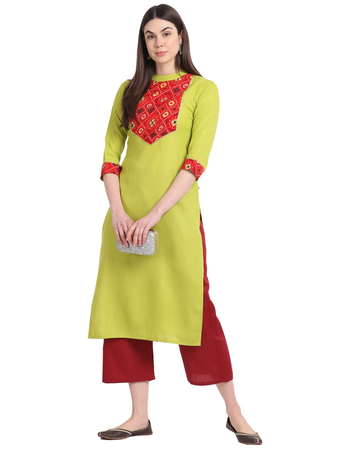 Gosriki Women'S Cotton Blend Straight Kurta With Palazzo (Puchi-Green_S-Go_Green_Small)