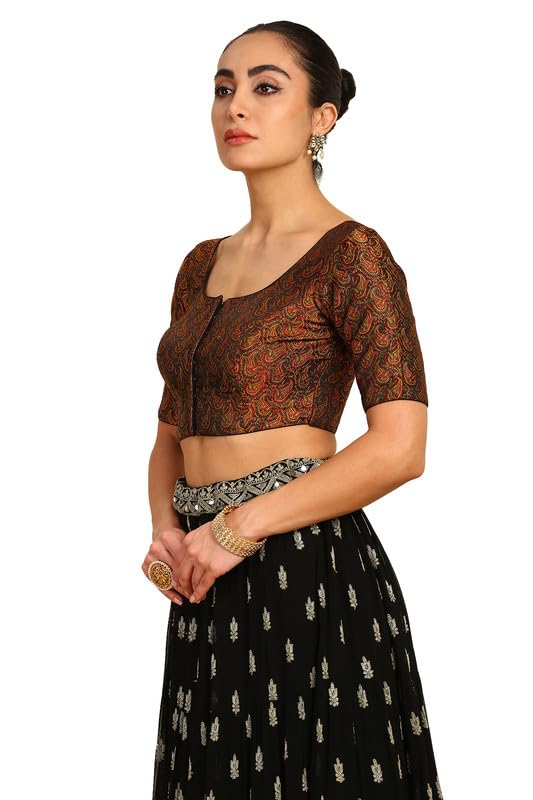 Soch Womens Black Paisley Woven Design Silk Blend Padded Blouse