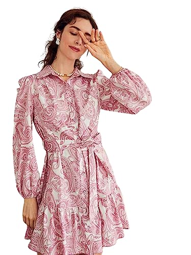 DHRUVI TRENDZ Womens Slub Rayon Women Western Casual Dresses Regular Fit Above The Knee Dress (DT-WD1130_Pink_XL)