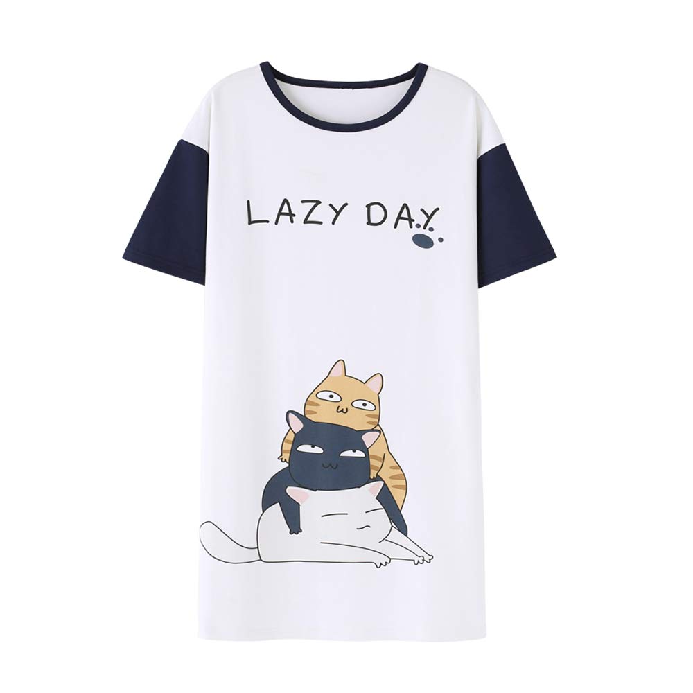 Hupohoi Big Girls Short Sleeve Nightgown Lovely Cats Lazy Day Printed Sleep Dress PJS, Navy, 14(US 1113 Years) 1411-13