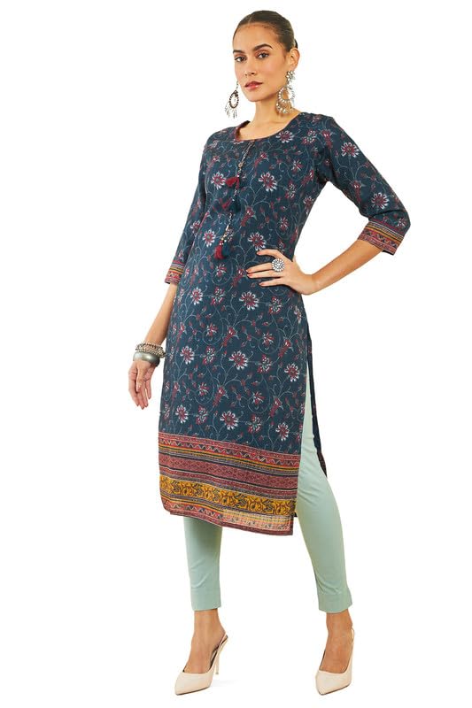 Soch Women Polyester All-Over Kalamkari Print Round-Neck Kurta with Tassels