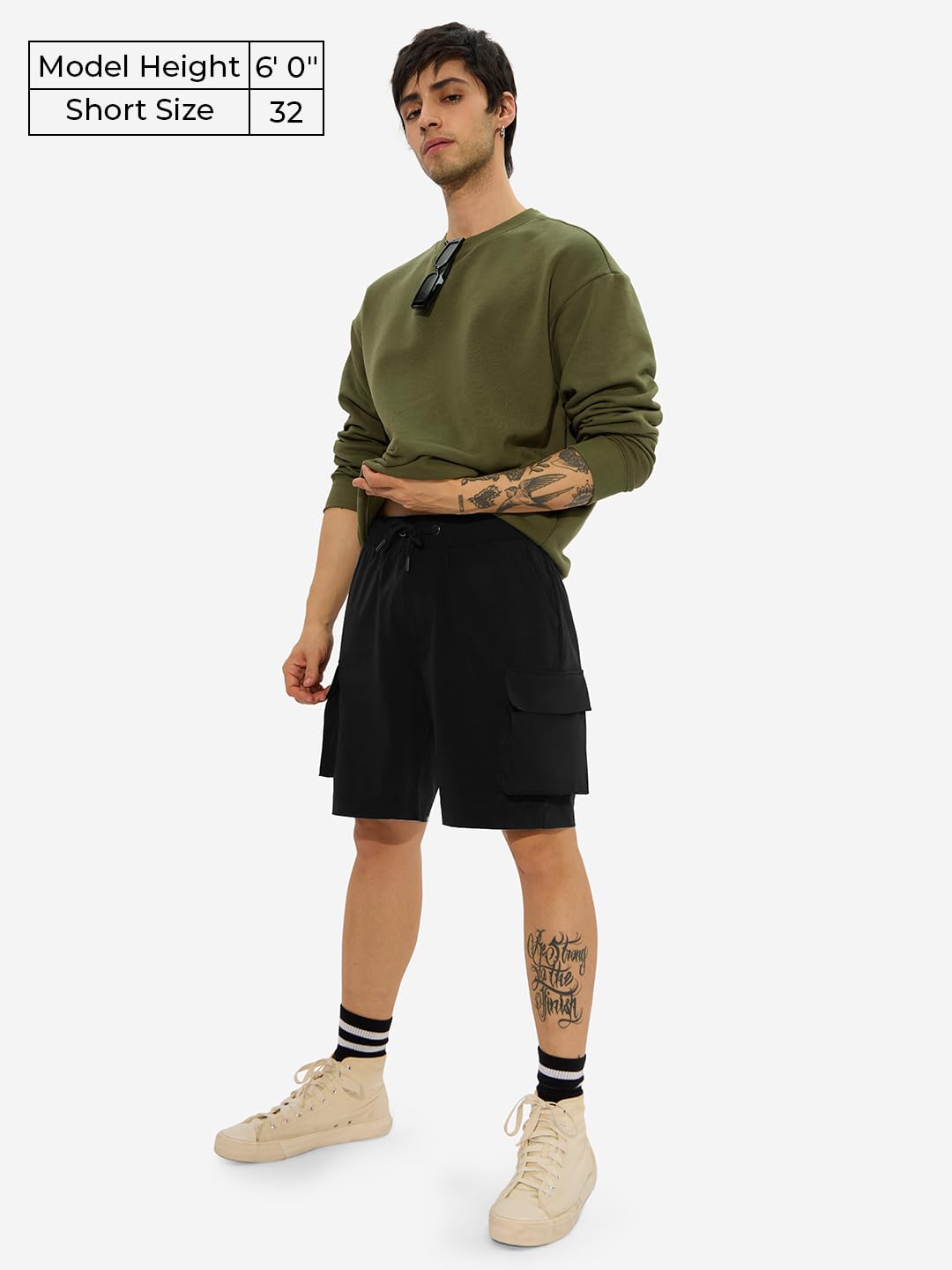 The Souled Store Solids: Black Men and Boys Drawstringed Knee Length Nylon Blend Cargo Shorts