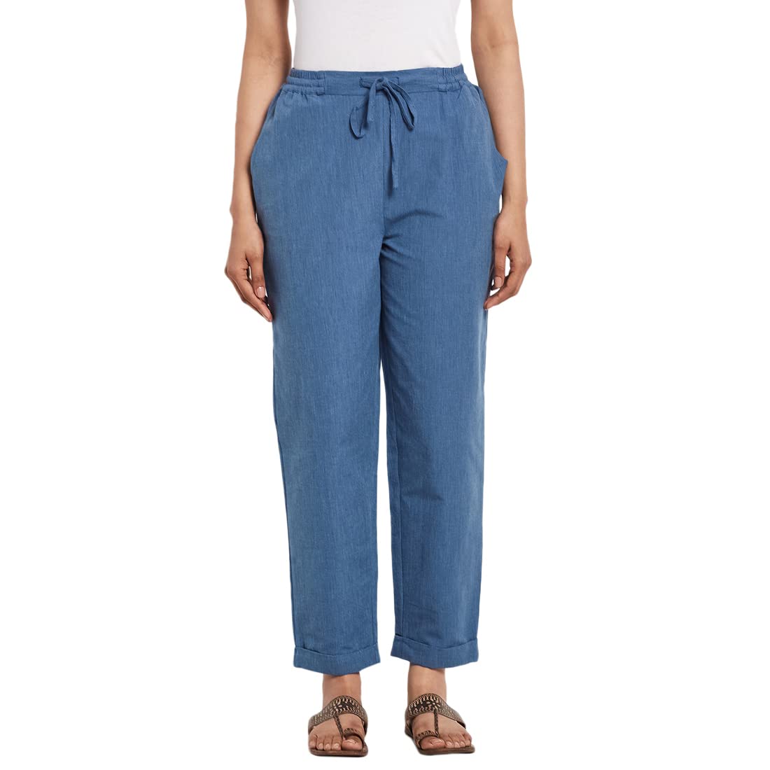 Fabindia Women Elasticated Casual Pant Cotton_Xs Blue