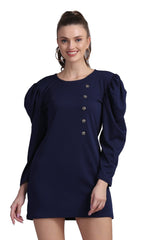 Shasmi WomenS Comfortable Navy Blue Round Neck Full Sleeve Solid Midi Bodycon Casual Western Stylish Dress For Womens/Midi Dres