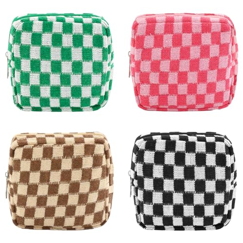 LYDZTION 4 PCS Checkered Makeup Bag Cosmetic Bag for Women Checkered Pouch Plaid Makeup Bag for Women Small Makeup Bag Storage B